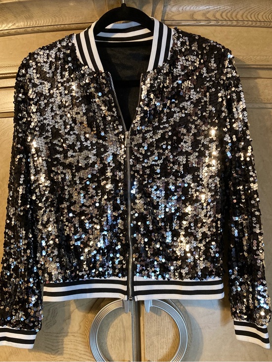Jackets & Blazers - New - Sequin Bomber Jacket - Black/Silver